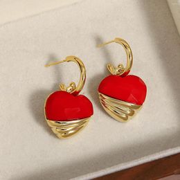 Hoop Earrings AENSOA Unique Design Red Colour Mix Gold LOVE Heart Drop For Women Trendy Wedding Bride 2023 Jewellery