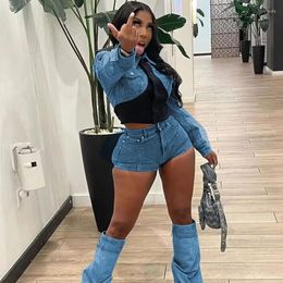 Women's Tracksuits Summer Two Piece Set Women 2023 Dashiki African Denim Tops And Shorts Sets Shirt High Waist Mujer Matching Outfit