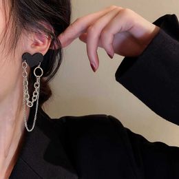 Charm Korean Earrings Fashion Jewelry Punk Black Heart Drop Earrings For Women Metal Chain Heart Statement Earrings Wholesale AA230518