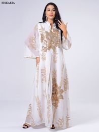 Basic Casual Dresses Siskakia Sequins Embroidered Abaya Dress For Women Moroccan Kaftan Turkey Arabic Jalabiya White Islamic Ethnic Robe Eid 230518