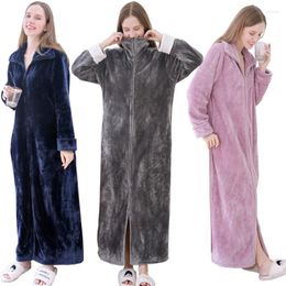 Women's Sleepwear Long Warm Flannel Dressing Gown Women Pregnant Zipper Bathrobe Winter Lovers Cozy Bath Robe Men Night Loose Homewear