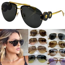 Womens Shield Sunglasses VE2250 Lady Oval Metal Frame Titanium Alloy Sunglasses Hardware Casual Beach Party Glasses
