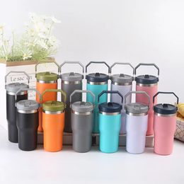 20oz 30oz stainless steel tumbler with carrying sippy lid powder coated vacuum insulated sports water bottle outdoor camping drinking tumblers big capacity car cup