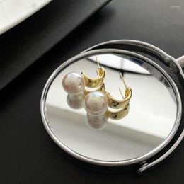 Stud Earrings Korean S925 Silver Needle Half Round Hoop Earring For Women Accessories Simulated Pearl Gold Colour Geometry Wholesale