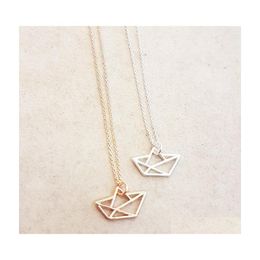Pendant Necklaces Tiny Origami Sailboat Necklace Navy Nautical Geometric Ocean Paper Sail Boat Chain For Women Jewellery Drop Delivery Dhole