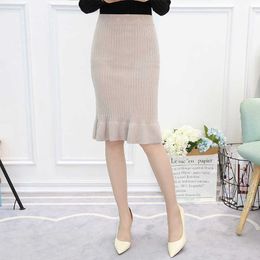 High Waist Ruffle Women Skirts 2021 Autumn Winter Sexy Office Lady Slim Skinny Brown Black Street Party Vintage Club Long Skirt P230519