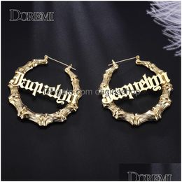 Hoop Huggie Doremi Stainless Steel Bamboo Earrings Customize Name Style Custom Earring With Statement Words Number Drop Delivery Je Dhdl6