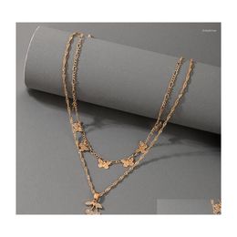 Pendant Necklaces Huatang Trendy Zircon Cherry Necklace For Women Double Laryer Little Butterfly Tassel Chains Gift Jewellery Drop Del Dhosc