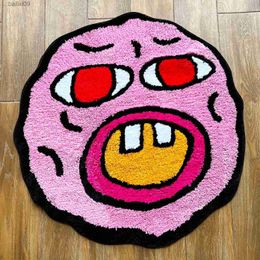 Carpets Cherry Bomb Rug Pink Handmade Tufted Carpet Room Decor Kawaii Rug Small Rugs for Bedroom Cartoon Circle Punch Needle Rug T230519