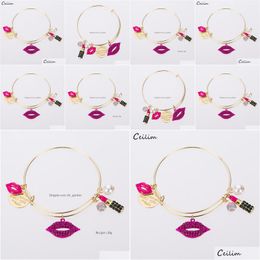 Bangle Fashion Lips Lipstick Cosmetic Charm Bracelets Diy Expandable Metal Bangles Girlfriends Gifts Drop Delivery Jewelry Dhgarden Dhwgb