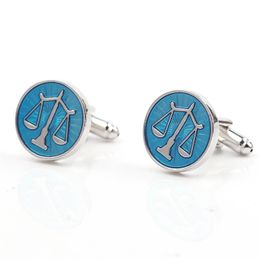 High Quality Libra Scales Scorpio Cufflinks Round Balance Cuff Links For Mens Shirt Studs Gift Lawyer