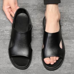 dual-purpose summer Slippers and beach Summer cow leather thick soled shoes casual comfortable men's sandals 2 18 sals