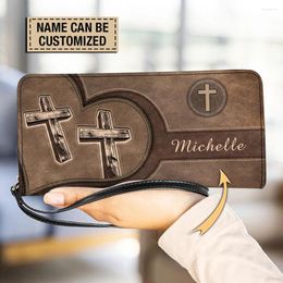 Wallets God Printed Coin Purse Woman Multifunction Card Holder Bags Long Zipper Clutch Wallet Ladies Pu Leather Passport Portfele