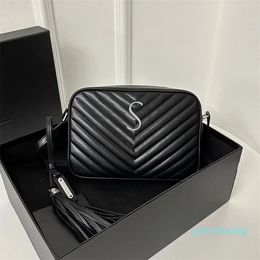 Womens cosmetic camera bag Leather square handbag clutch bag designer gym silver chains crossbody bag fashion Luxury Shoulder tassel tote Bags