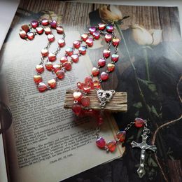 Pendant Necklaces Diyalo Unique Rose Pink Heart Beads Chain Virgin Mary Our Lady Medal Crucifix Cross Rosary Necklace Jewellery Prayer Chaplet