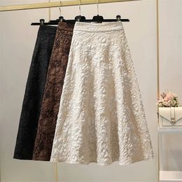 Skirts Lace Vintage Skirt Womens Spring Autumn High Waist Hollow Embroidery Floral Large Swing Umbrella Skirt Faldas Aesthetic 230519