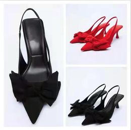 Dress Shoes Bow High Heels Stiletto Hollow Shallow Mouth Sexy Pump Pointed Wedge 2023 Fine Velvet Black Crossdressers Casual Closed To