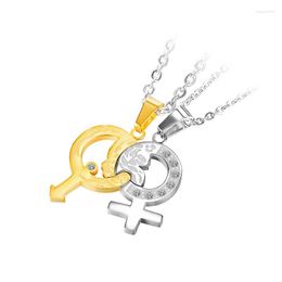 Pendant Necklaces Lovers BFF 2 Pieces Setainium Steel Male And Female Symbols Pendants For Men Women Couples Jewellery