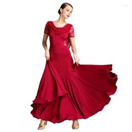 Stage Wear Swing Dark Red Lace Back Elegant Standard Ballroom Dresses Dancing Clothes Waltz Dress Spanish Dance Modern Costumes