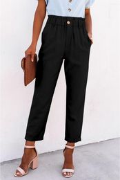 Women's Pants Black High Rise Paper Bag Waist Pocketed Casual For Women