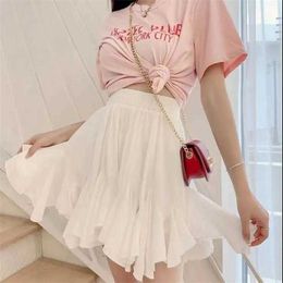 White Black Chiffon Ruffle Summer Shorts Skirt Women 2021 Fashion Korean High Waist Tutu Pleated Mini Aesthetic Skirt Femal P230519