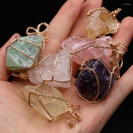 Pendant Necklaces Natural Semi-precious Stone Irregular Shape Crystal Winding Copper Wire Charm For Jewellery Making DIY Necklace Accessorie