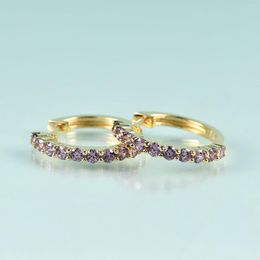 Hoop Earrings GEM'S BEAUTY 14K Gold Filled Sterling Silver For Women 2023 Handmade Round Medium Mocha Simulant Diamond