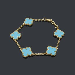 Vans Bracelet Luxury engrave 5pc flower men women Bangles bracelets 18K gold rose silver Colourful shell baby blue purple pink Love Jewellery 20cm extender chain 15mm