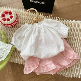 Clothing Sets Korea Baby Girls 2pc Toddler Girl Short Set Summer White Tops Plaid Pant Suit Princess Casual Children's