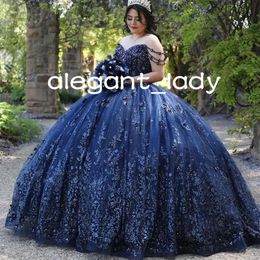 Navy Blue Sweet 16 Quinceanera Dresses 2023 Off Shoulder Beading Appliques Princess Party Gown Vestidos De 15 Anos