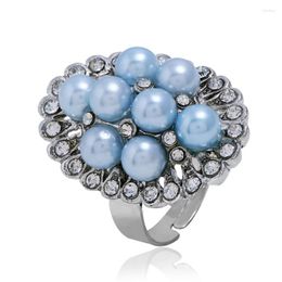 Cluster Rings FYSL10 Pcs Silver Plated Many Colours Geometric Shape Pearls Finger Ring With Rhinestone Jewellery