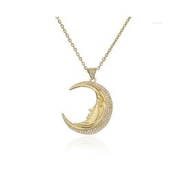 Pendant Necklaces Gold Moon Necklace For Women And Men Copper Microinlaid White Zircon Lover Jewelry Gifts Collares Para Mujer Drop Dh1R8