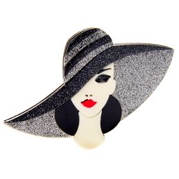 CINDY XIANG Acrylic Wear Big Hat Beautiful Lady Brooch Acetate Fibre Pin Elegant Women Jewellery High Quality