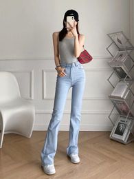 Jeans ZATRHMBM 2022 Female Clothing New Fashion High Waist Flared Cowboy Pants Vintage Side Pocket Slim Fit Light Blue Jeans For Women