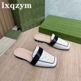 Slippers Outdoor Women Shoes Summer Genuine Leather Flat Slippers Sewing Low Heels Mules Design Shoe Mixed Colors Square Toe Slides X230519