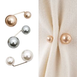 3Pcs/set New Women Tightening Waistband Pin Double Pearl Brooches Metal Lapel Pins Sweater Shirt Cardigan Brooch Accessories