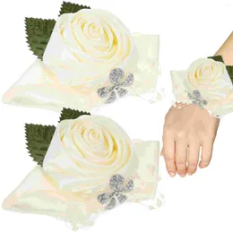 Decorative Flowers 2 Pcs Bridal Bouquet Wedding Corsage Wristband Bridesmaid Bracelets Prom Wristlet Gift Box Banquet