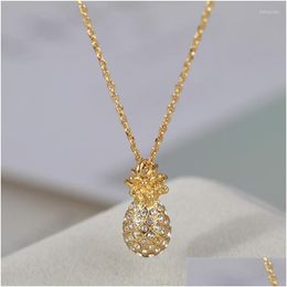 Pendant Necklaces European And American Jewelry Wholesale Fashion Golden Pineapple Texture Fl Zircon Clavicle Chain Female Necklace Dh7N1