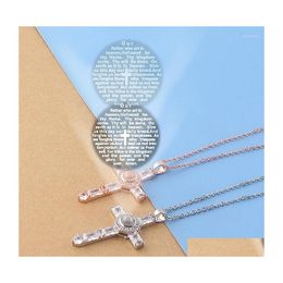 Pendant Necklaces Crystal Cross Projection Necklace Christian Jesus Single Scripture Women Men Choker Jewelry Drop Delivery Pendants Dhvqg