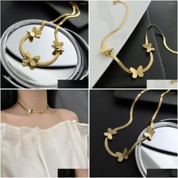 Pendant Necklaces 3 Butterflies Necklace For Women Girls Gold Colour Titanium Steel Charm Clavicle Jewellery Gift Wholesalegn862 Drop D Dhgyi