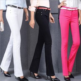 Jeans Autumn Elastic Women Jeans Pants Candy Coloured Mid Waist Mom Zipper Slim Female Flare Jean 2020 New Fashion Full Length Pant