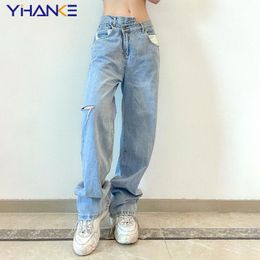 Jeans Fashion Women's Jeans Y2K Wide Leg Baggy Jean Vintage Clothing High Street Wear Trousers Girls Cargo Ripped Pants for Female