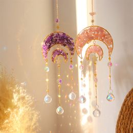 Garden Decorations Moon Natural Stone Crystal Light Catching Jewellery Window Accessories Wind Chime Reflective Chimes for Balcony 230518