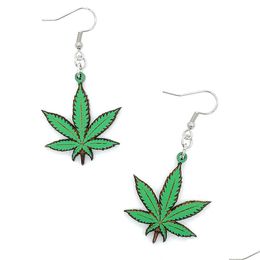 Dangle Chandelier Green Leaf Earrings For Girls School Season Gift Wood Double Sided Hanging Earring Holiday Jewellery Drop D Dhgarden Dh5Fs