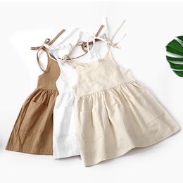 Girls Dresses Kids Summer Cotton Princess Dress Linen Suspenders Casual Cute Toddler Costume Leisure Children Retro 230518