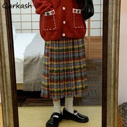 Skirts Colorful Plaid Skirt Pleated Sweet Harajuku Midi Loose Japanese Students Hipster arrival Allmatch Casual Soft Chic 230519