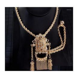 Pendant Necklaces Algerian Womens Wedding Dress Tassel Crystal Sweater Chain Beautif Rhinestone Long Necklace Adjustable Length Drop Dhs4F