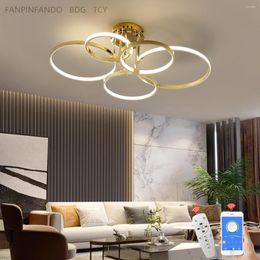 Chandeliers Modern Led Chandelier Ceiling Light For Living Room Bedroom Kitchen Ring 3-5 Gold Lustre App/Remote