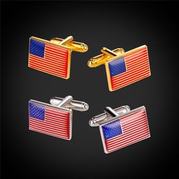 USA cufflink America flag cuff links for mens accessories fashion gold Colour cuff buttons with box man gift C2480G