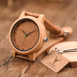 Wristwatches Mens Watches Top Cork Leather Personality Quartz Classic Casual Handmade Bamboo Men Erkek Kol Saati A05 A30